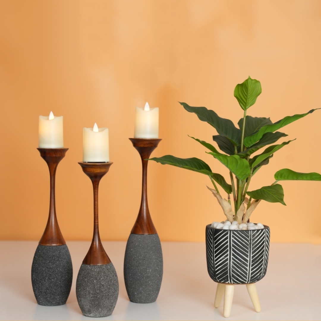 Stone Candle Holder Set of 3 H-30,31,32x7x7cm